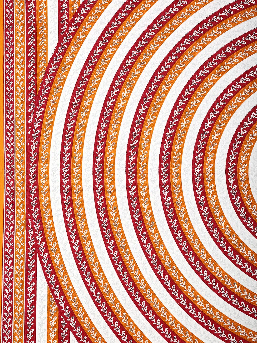 White & Orange Ethnic Motifs Cotton 1 King Bedsheet with 2 Pillow Covers