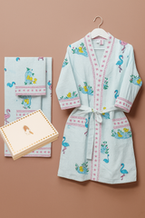 Handblock Printed Waffle Cotton Bathrobe Gift Box for Kids (4-13 Years) – Includes Bath Towel & 2 Hand Towels