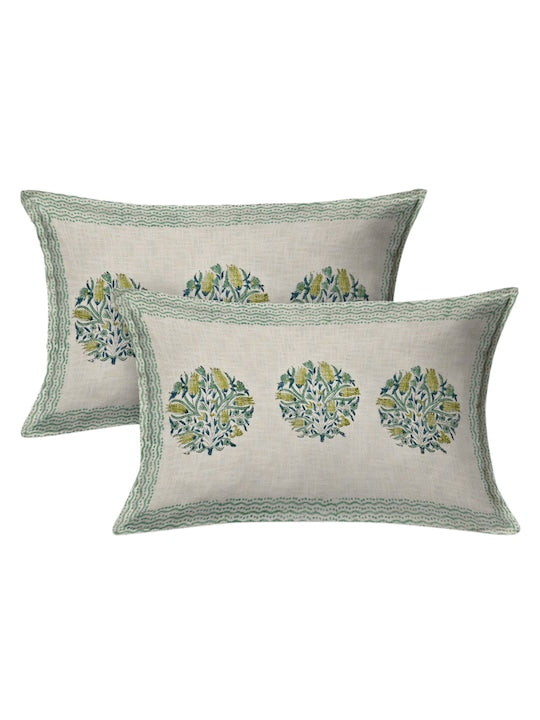 Beige Printed King Bedcover With 2 Pillow Covers