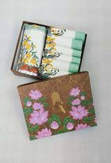 Diwali Gift Box with Handblock Printed Canvas Cotton Table Runner & Set Of 6 Mats, 2 laddoo candles