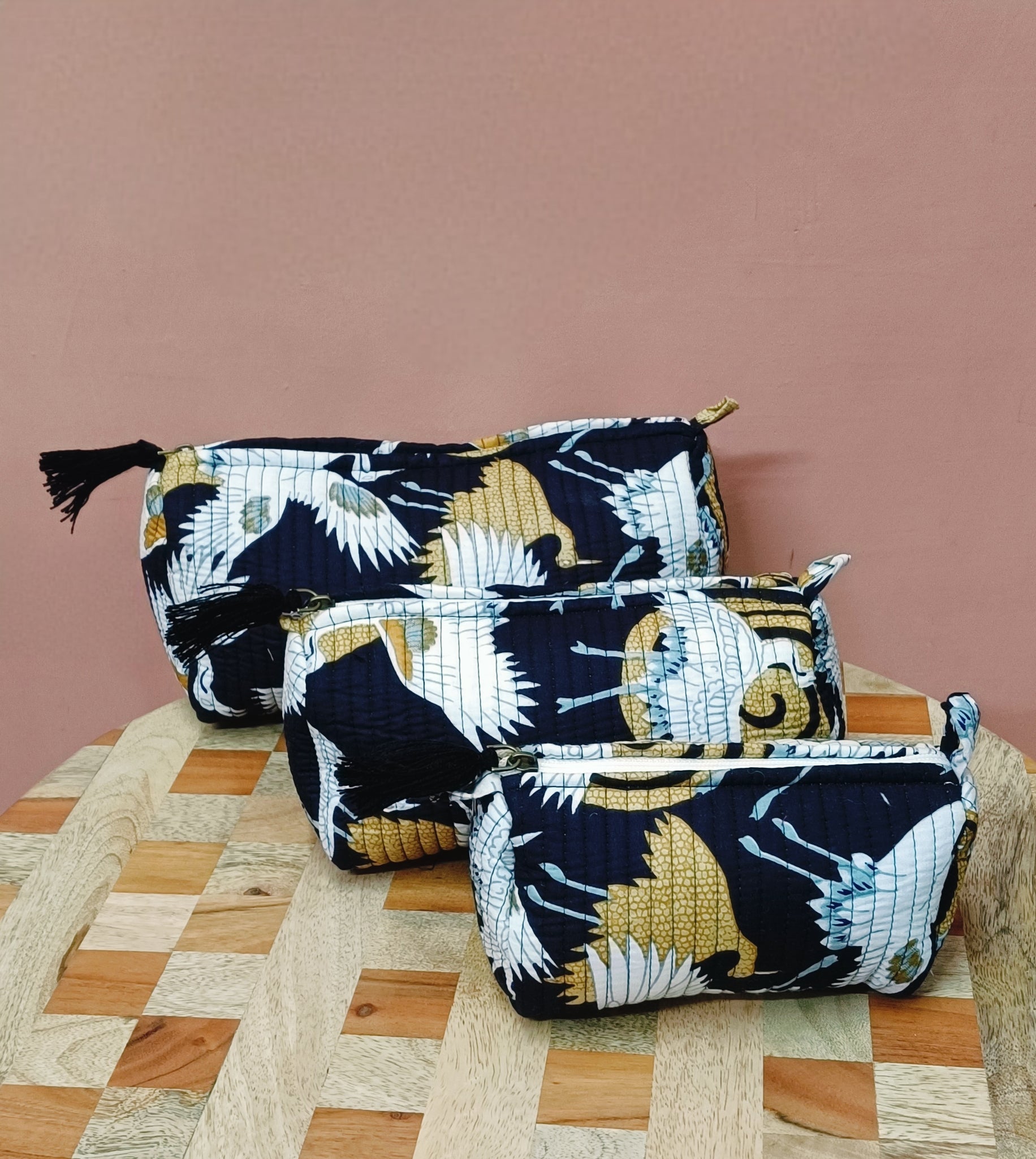 Set of 3 cosmetic bag/pouches with waterproof lining