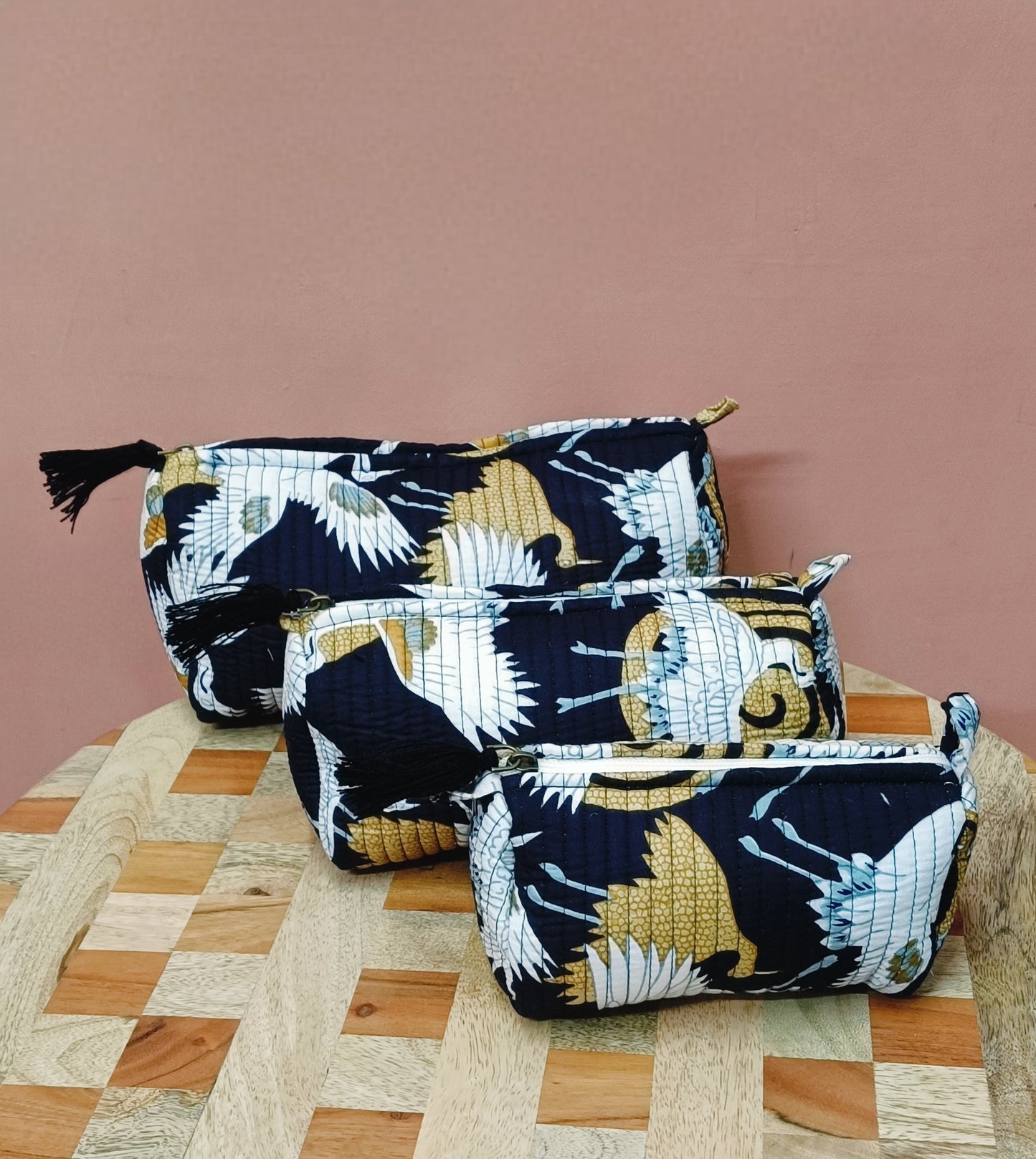 Set of 3 cosmetic bag/pouches with waterproof lining