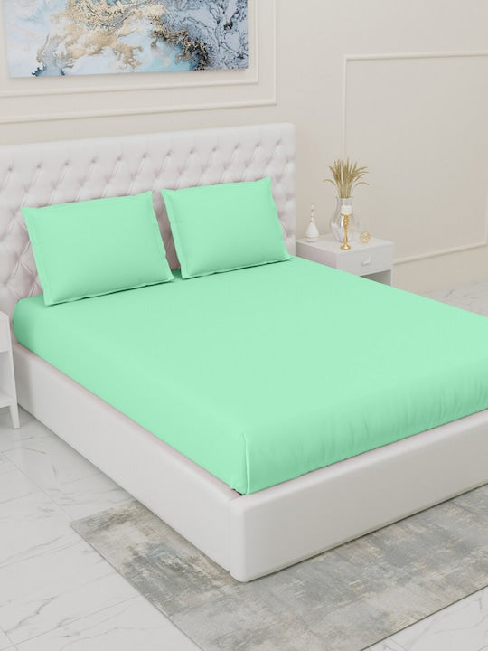 Fitted Bedsheets with elastic and 2 Pillow Covers - Sea Green