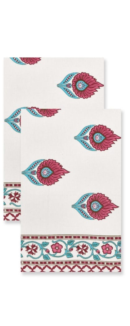Hand Block Printed Honey Comb Cotton Hand Towel- Set of 2