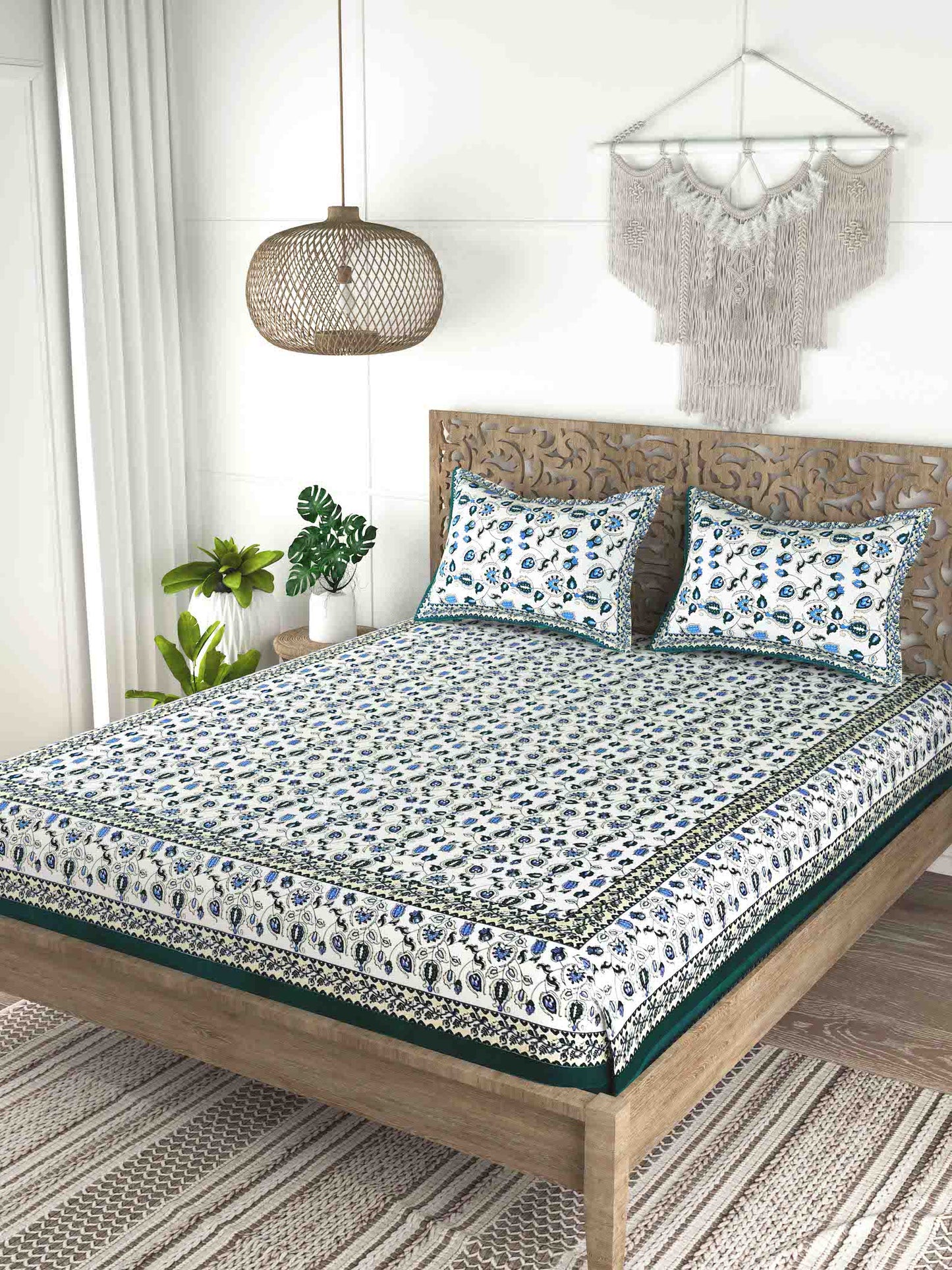 Cotton Double King Bedsheet with 2 Pillow Covers