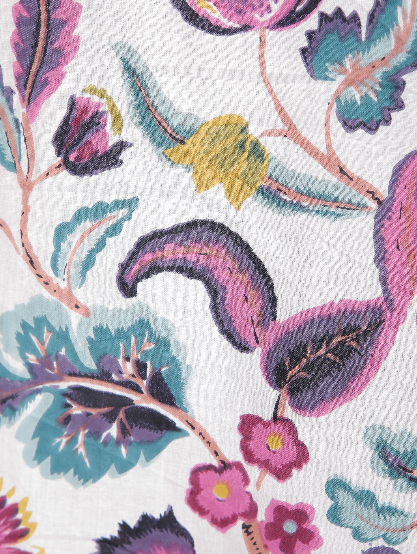 White & Purple Floral Print Cotton Kaftan Maxi Dress