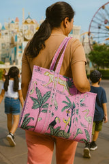 Handblock Printed Quilted Tote Bag without zip/button 17x18x 6 inches