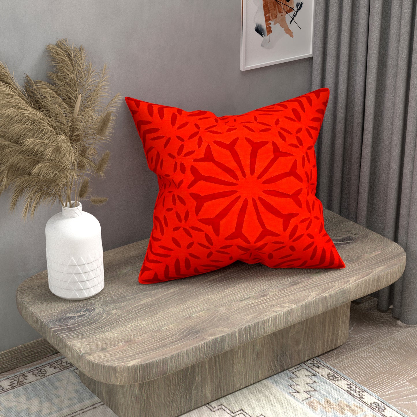 Handmade cotton applique work cushion cover - 16 X16 Inches