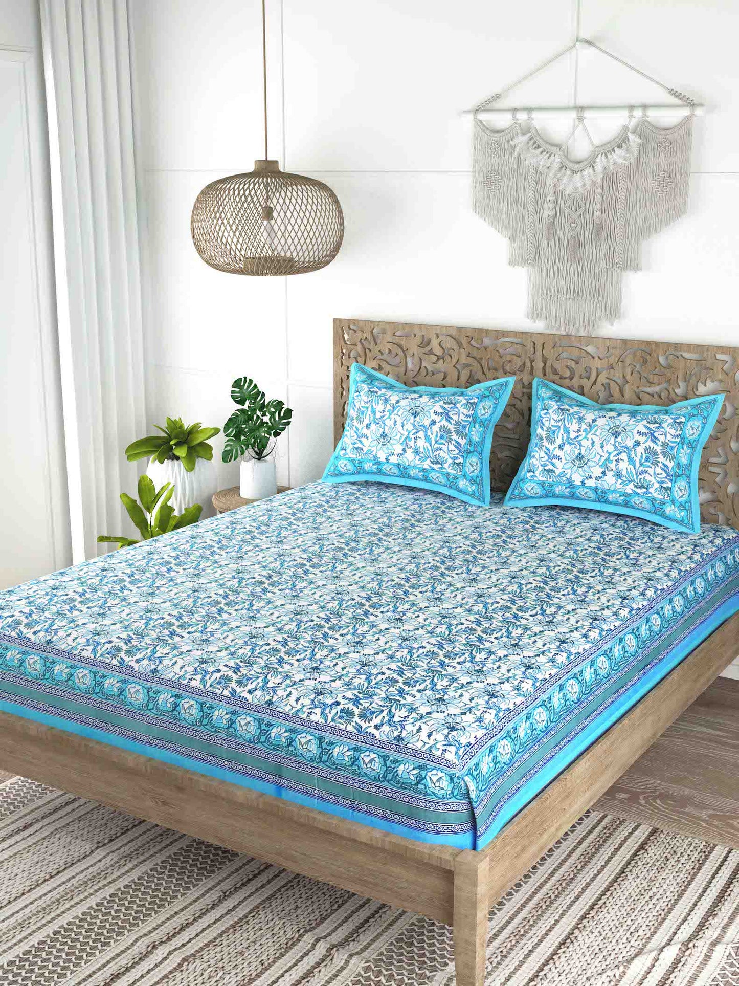 Cotton Double King Bedsheet with 2 Pillow Covers