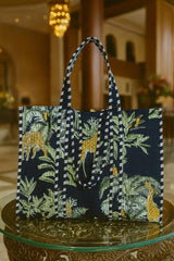 Handblock Printed Quilted Tote Bag without zip/button 17x18x 6 inches