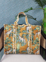 Handblock Printed Quilted Tote Bag without zip/button 17x18x 6 inches