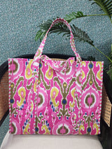 Handblock Printed Quilted Tote Bag without zip/button 17x18x 6 inches