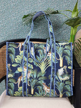 Handblock Printed Quilted Tote Bag without zip/button 17x18x 6 inches