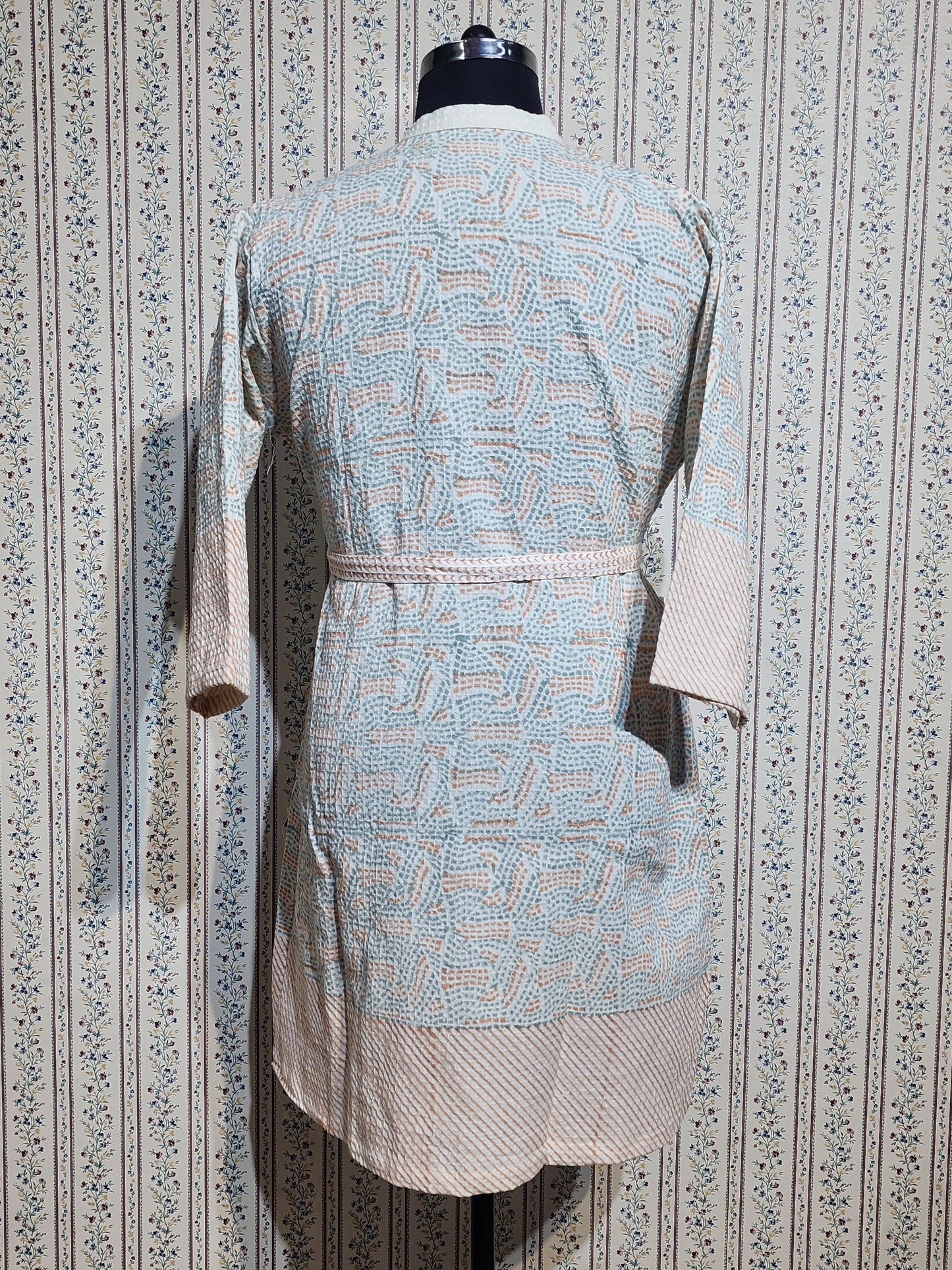 Waffle Cotton Handblock Printed Unisex Bathrobe - Free Size