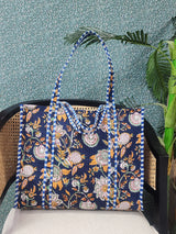 Handblock Printed Quilted Tote Bag without zip/button 17x18x 6 inches