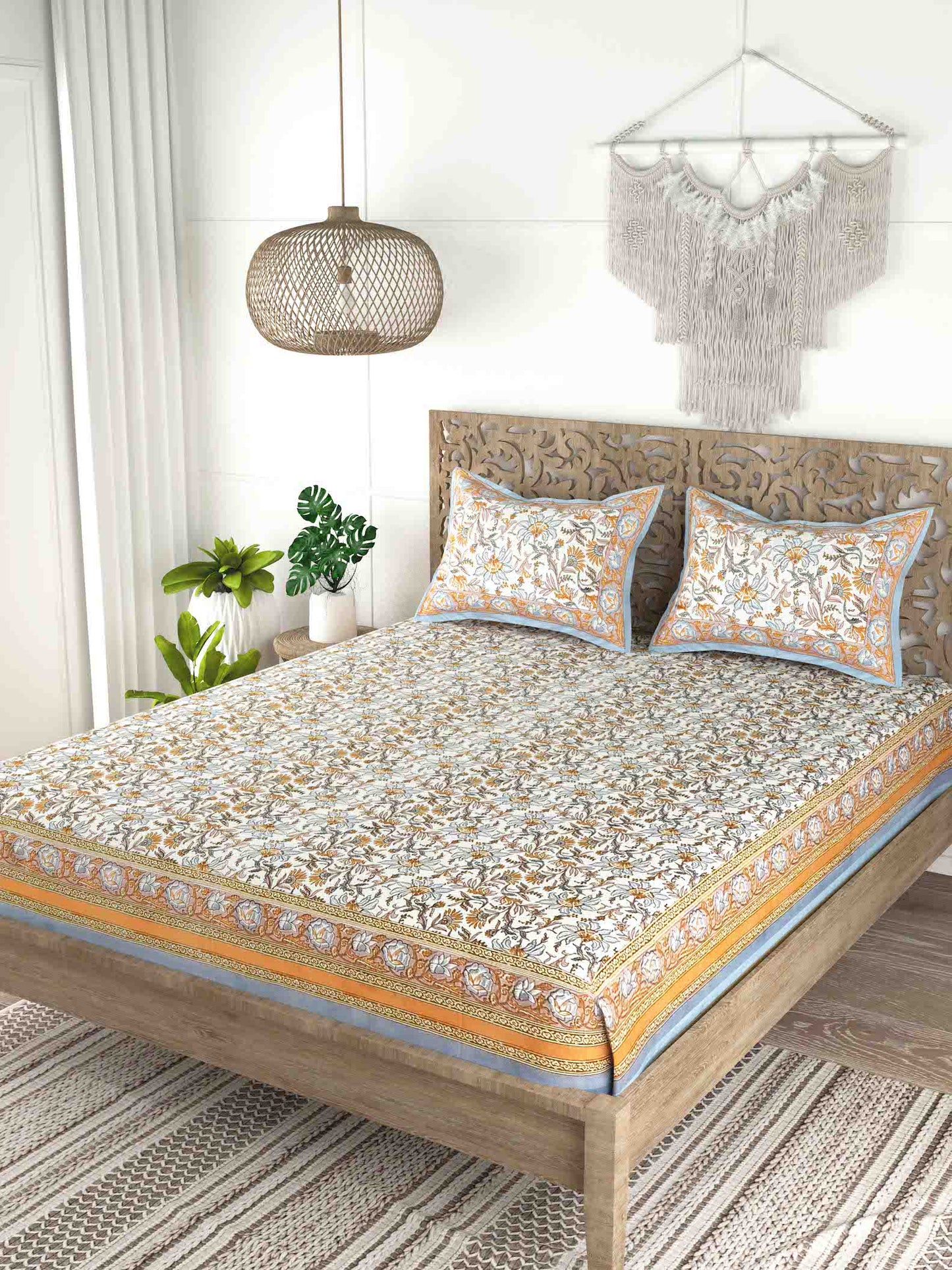 Cotton Double King Bedsheet with 2 Pillow Covers
