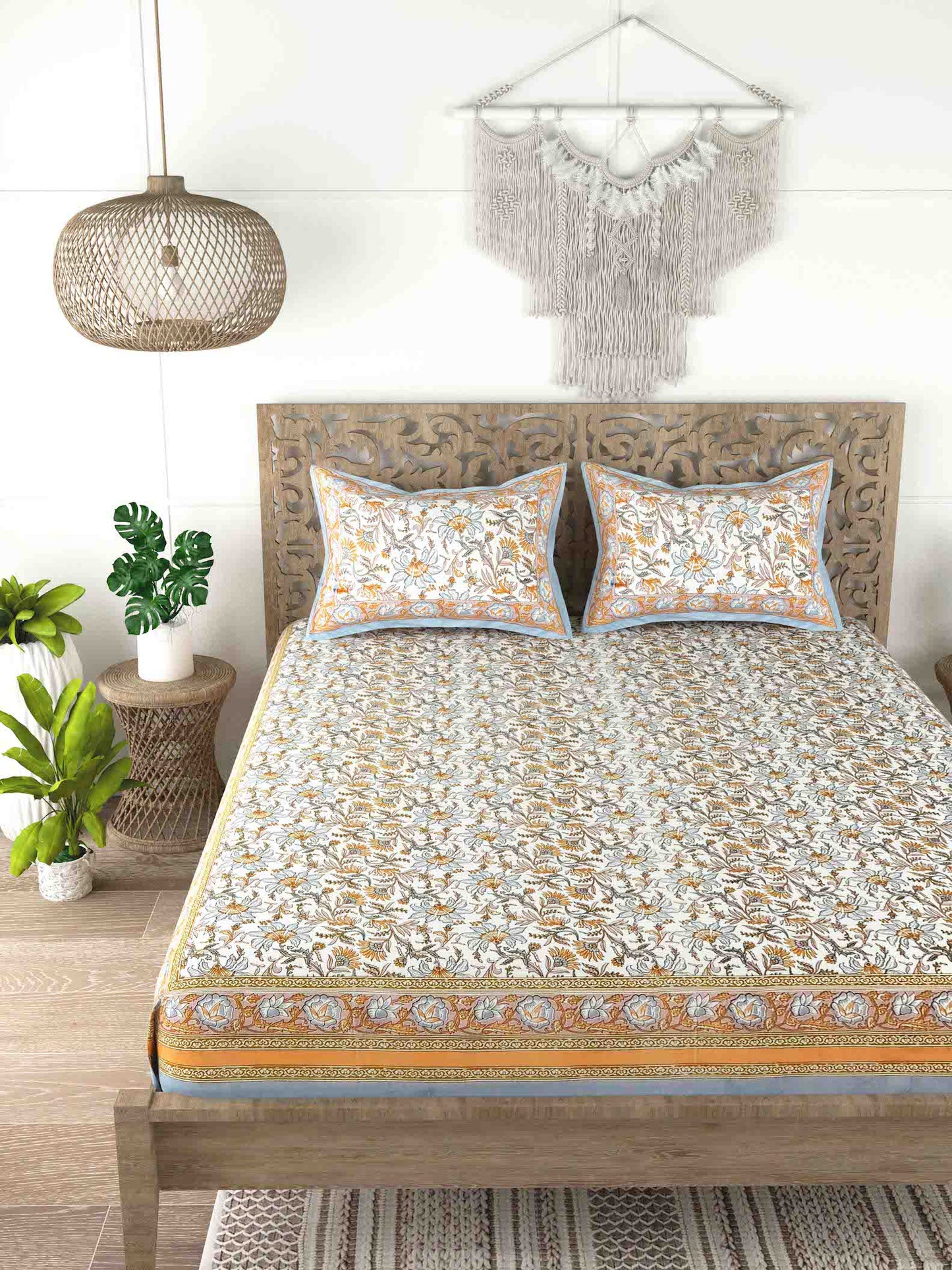 Cotton Double King Bedsheet with 2 Pillow Covers