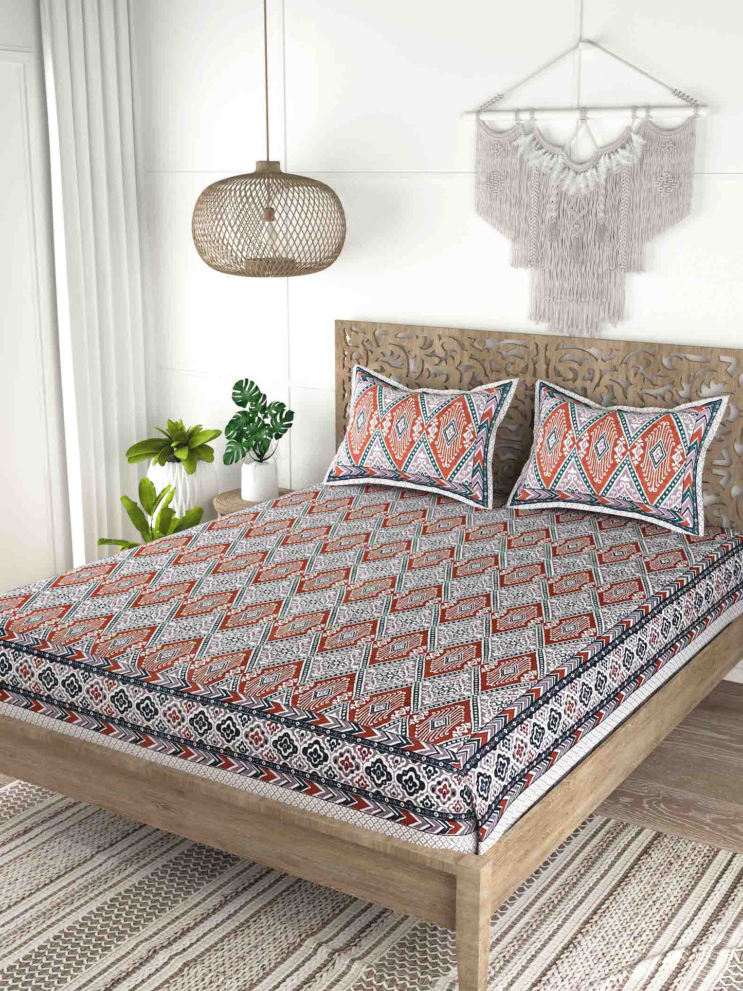Cotton Double King Bedsheet with 2 Pillow Covers