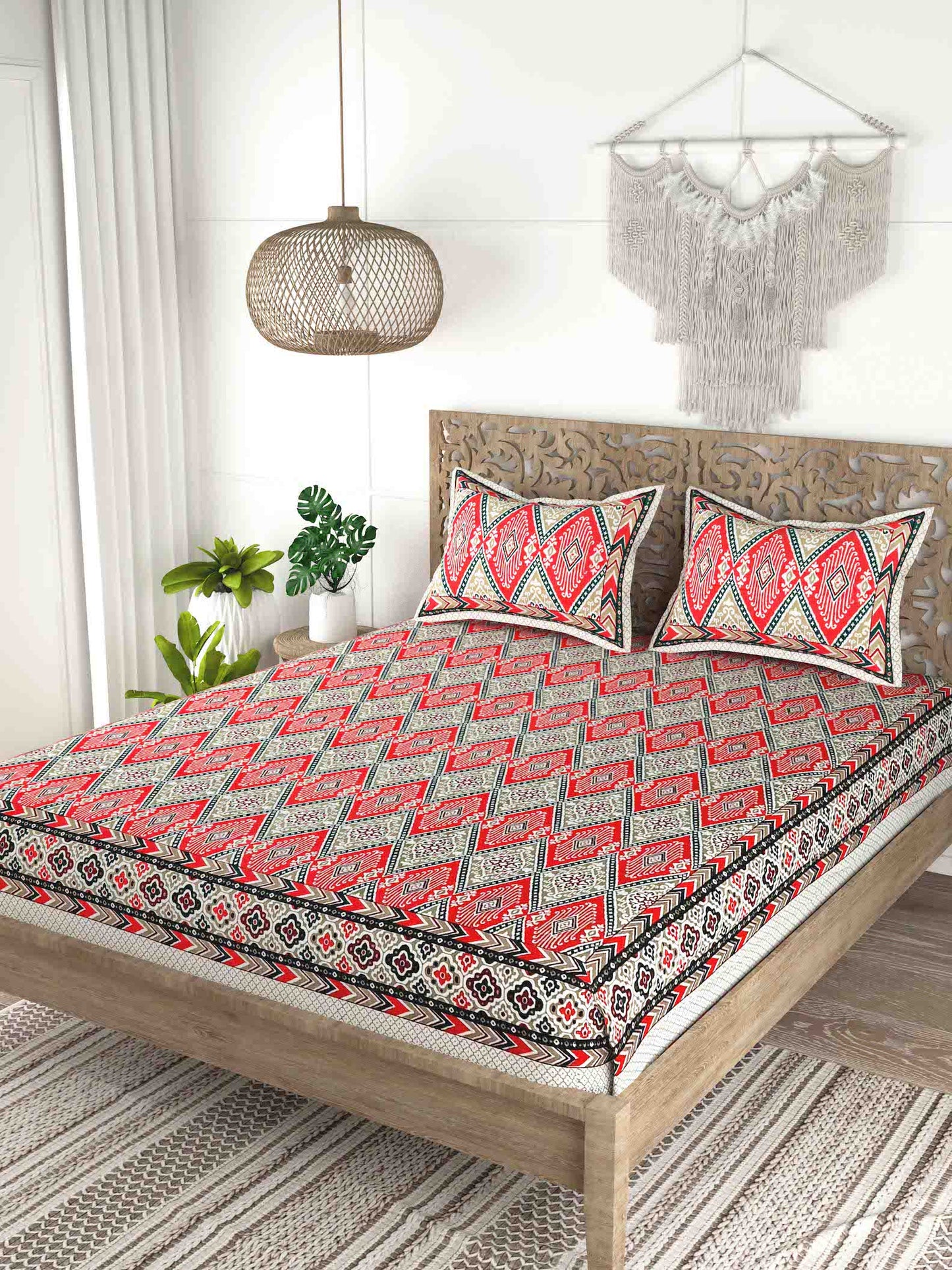 Cotton Double King Bedsheet with 2 Pillow Covers