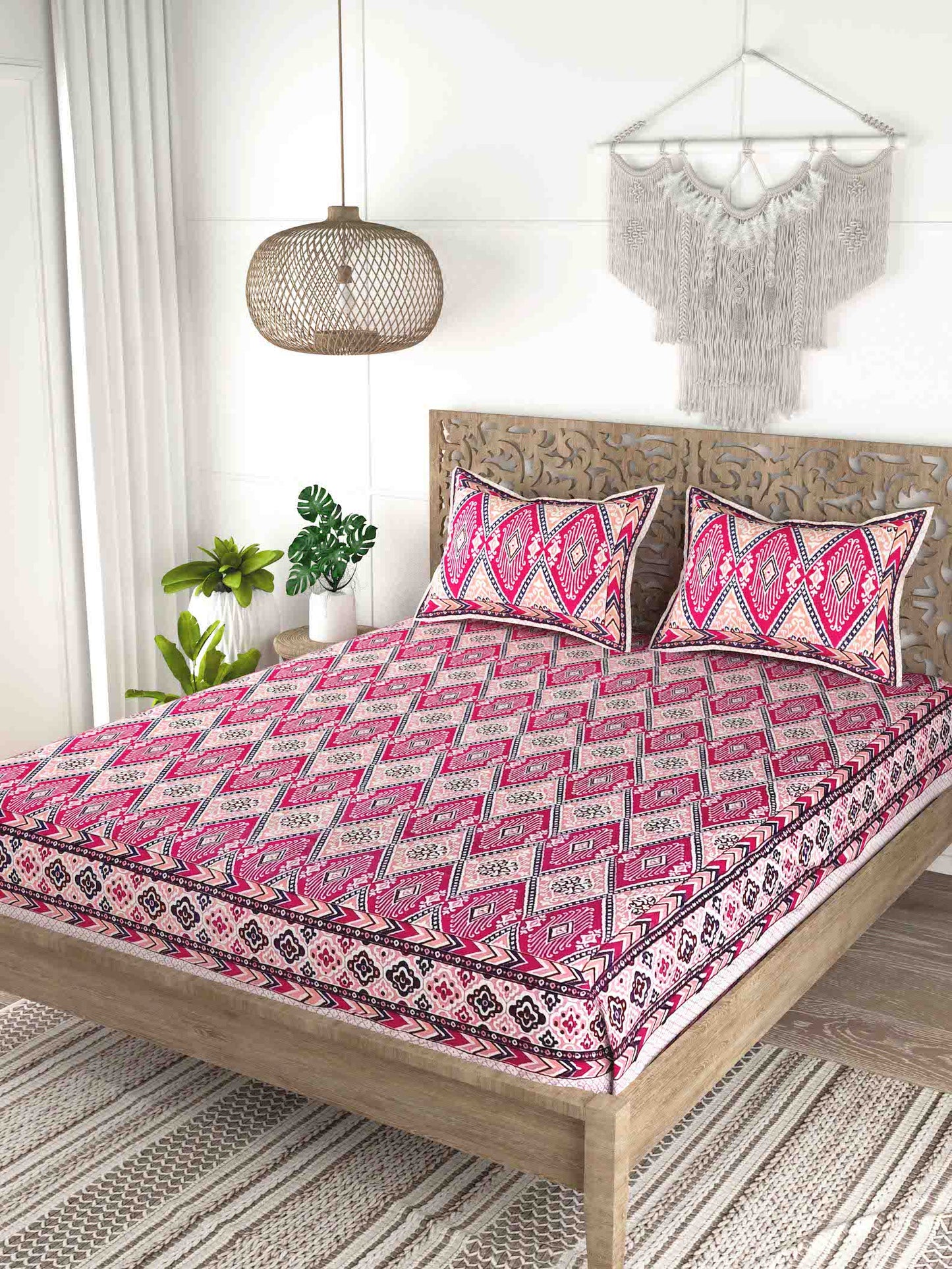 Cotton Double King Bedsheet with 2 Pillow Covers