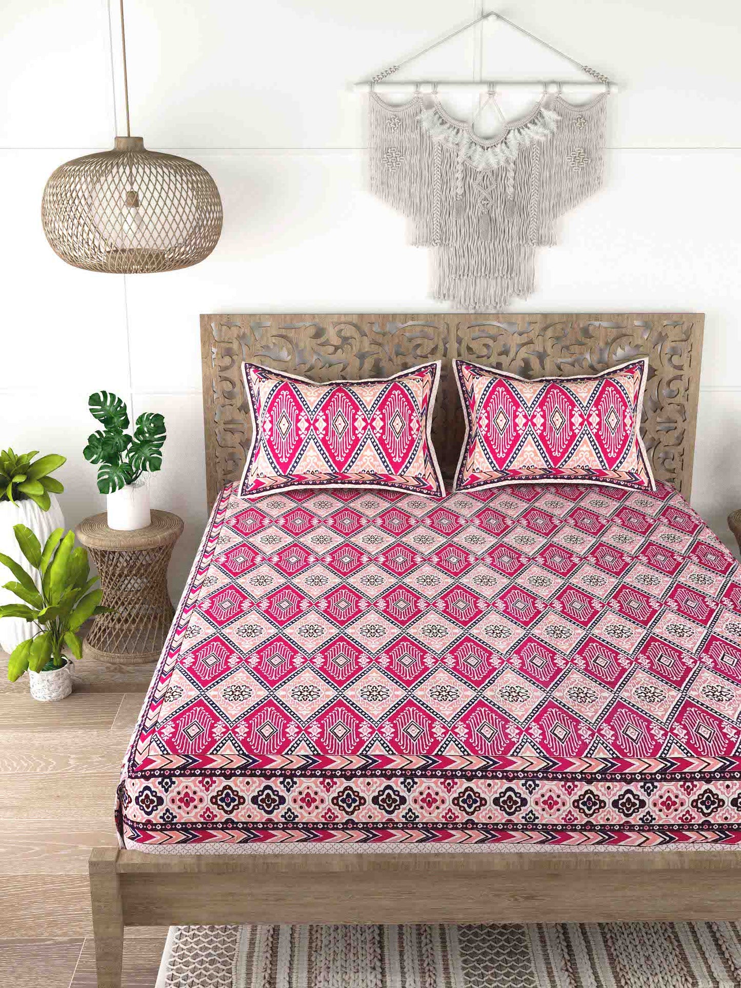 Cotton Double King Bedsheet with 2 Pillow Covers