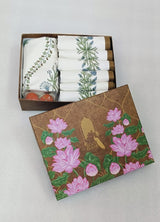 Diwali Gift Box with Handblock Printed Canvas Cotton Table Runner & Set Of 6 Mats, 2 laddoo candles