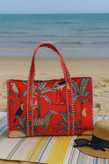 Handblock Printed Quilted Tote Bag without zip/button 17x18x 6 inches
