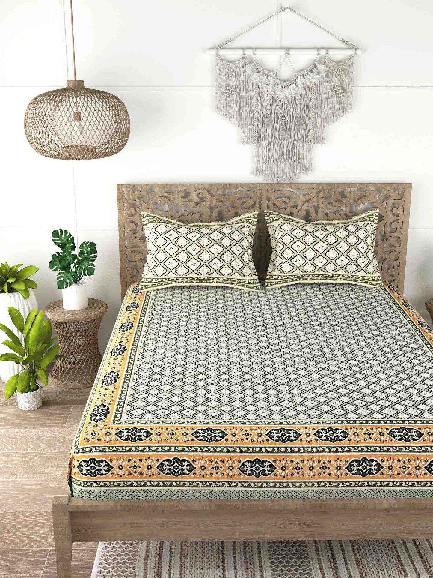 Cotton Double King Bedsheet with 2 Pillow Covers