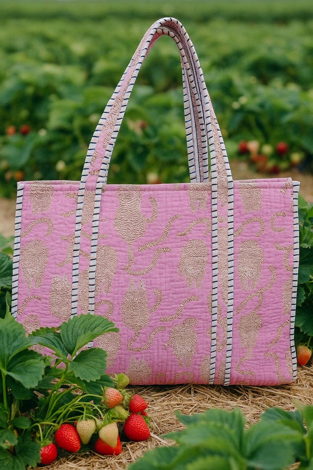 Handblock Printed Quilted Tote Bag without zip/button 17x18x 6 inches