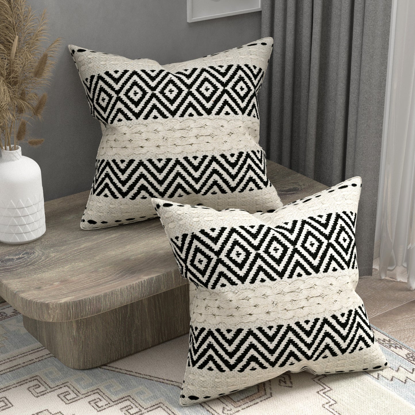 Set of 2 Cotton Cushion Covers - 16 Inches