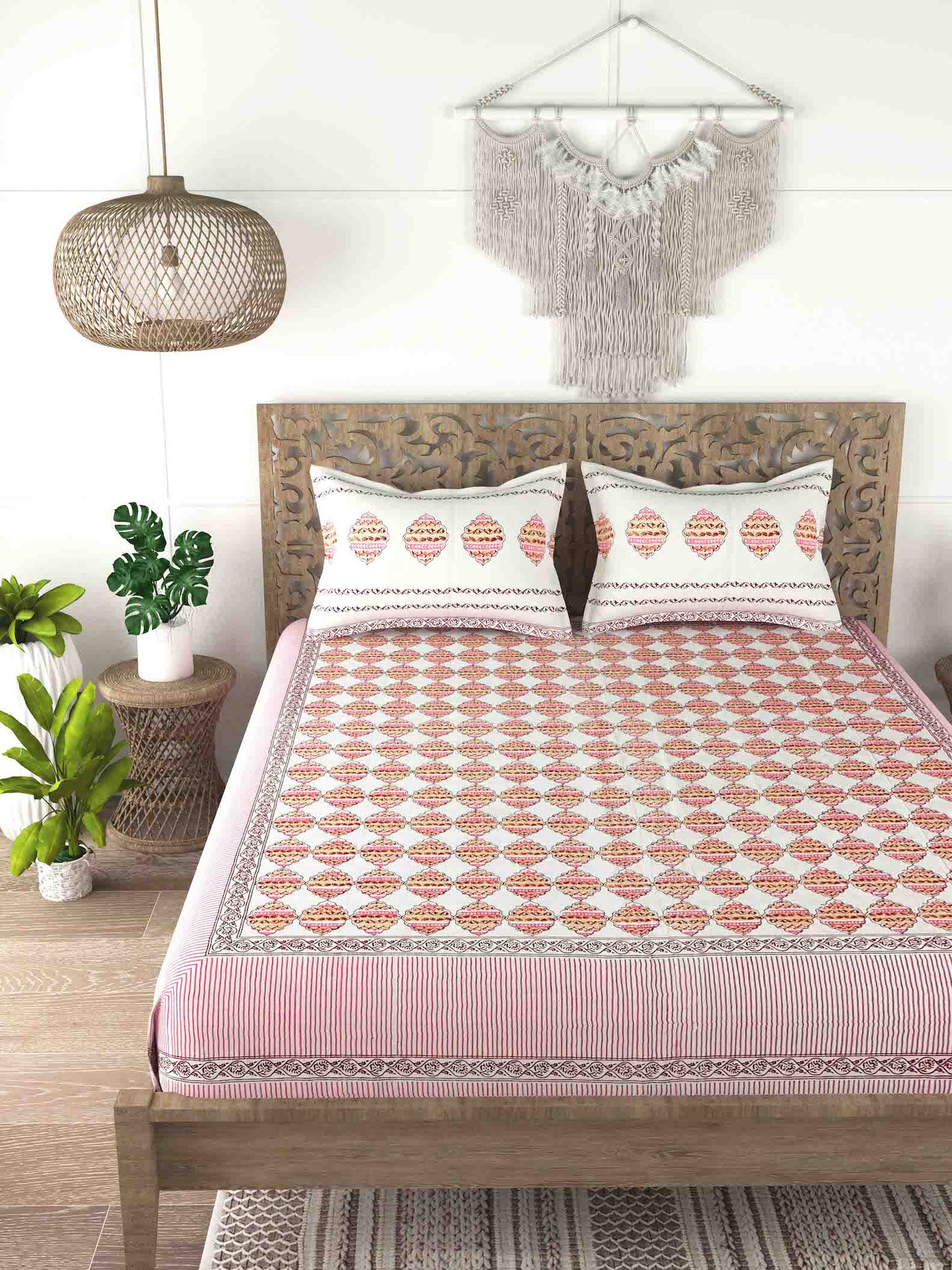 Cotton Double King Bedsheet with 2 Pillow Covers
