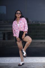 Flamingos on Pink 100% Cotton Full Sleeves Women's Shirt