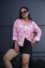Flamingos on Pink 100% Cotton Full Sleeves Women's Shirt