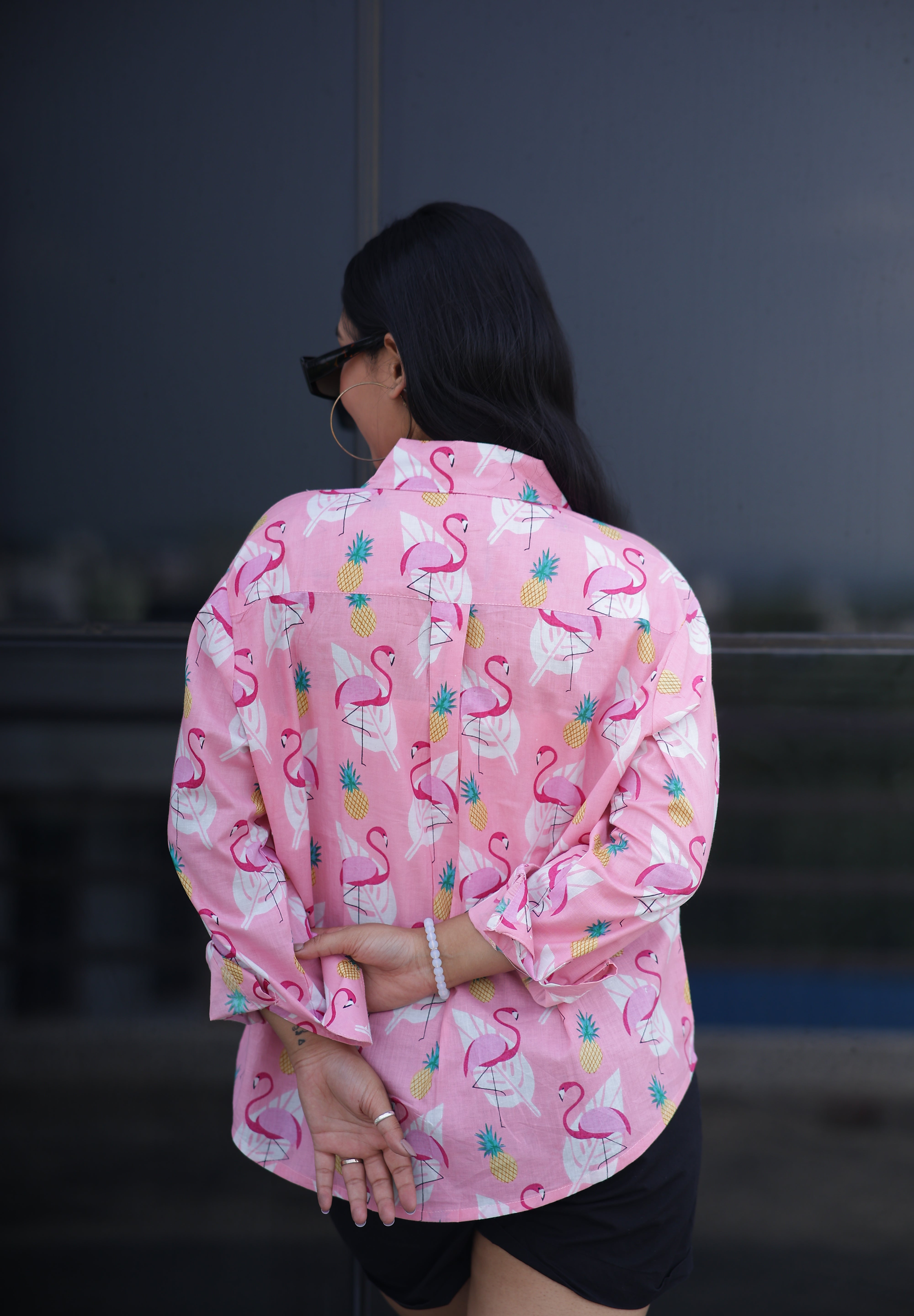 Flamingos on Pink 100% Cotton Full Sleeves Women's Shirt