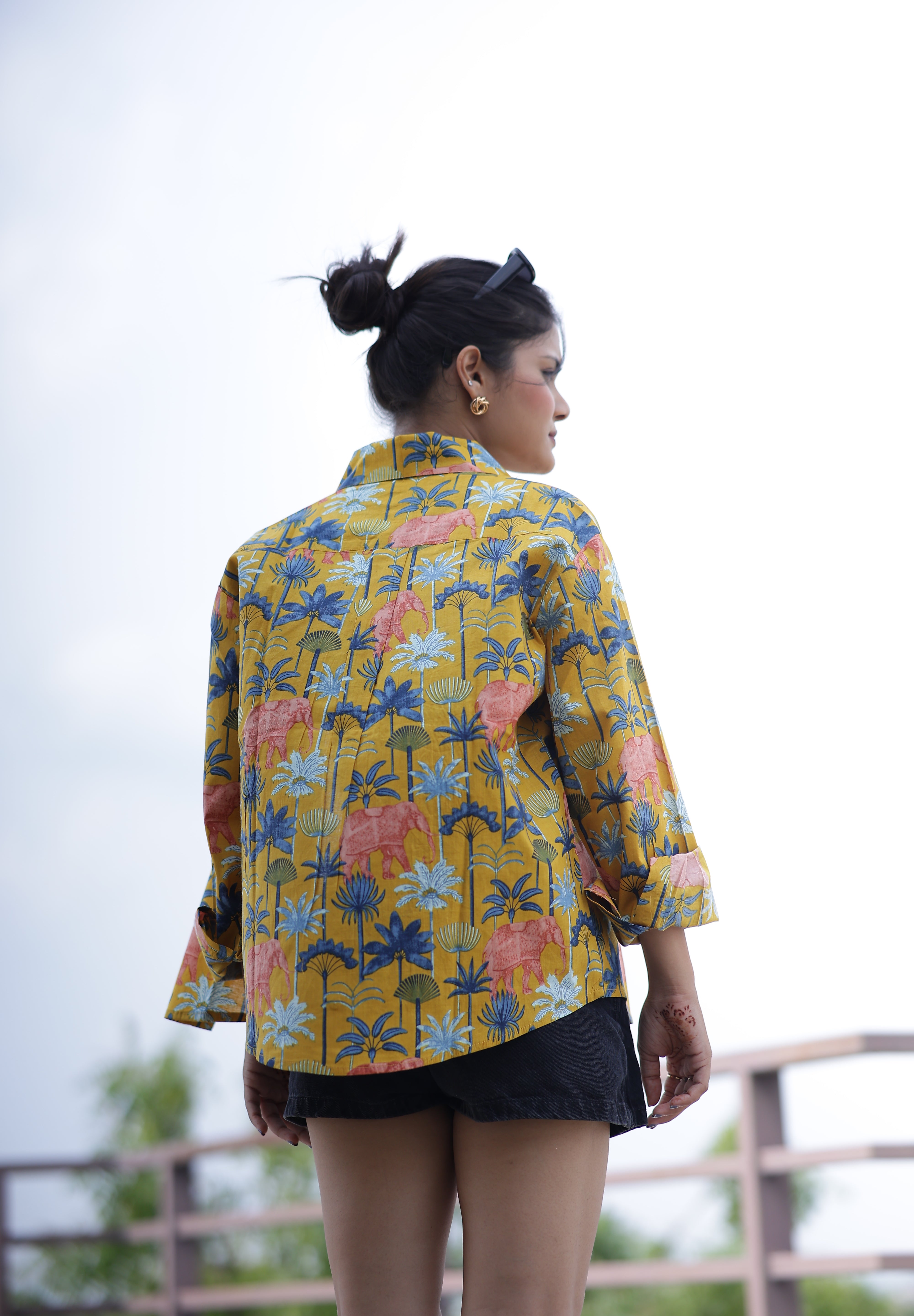 Rainforest on Mustard 100% Cotton Full Sleeves Women's Shirt