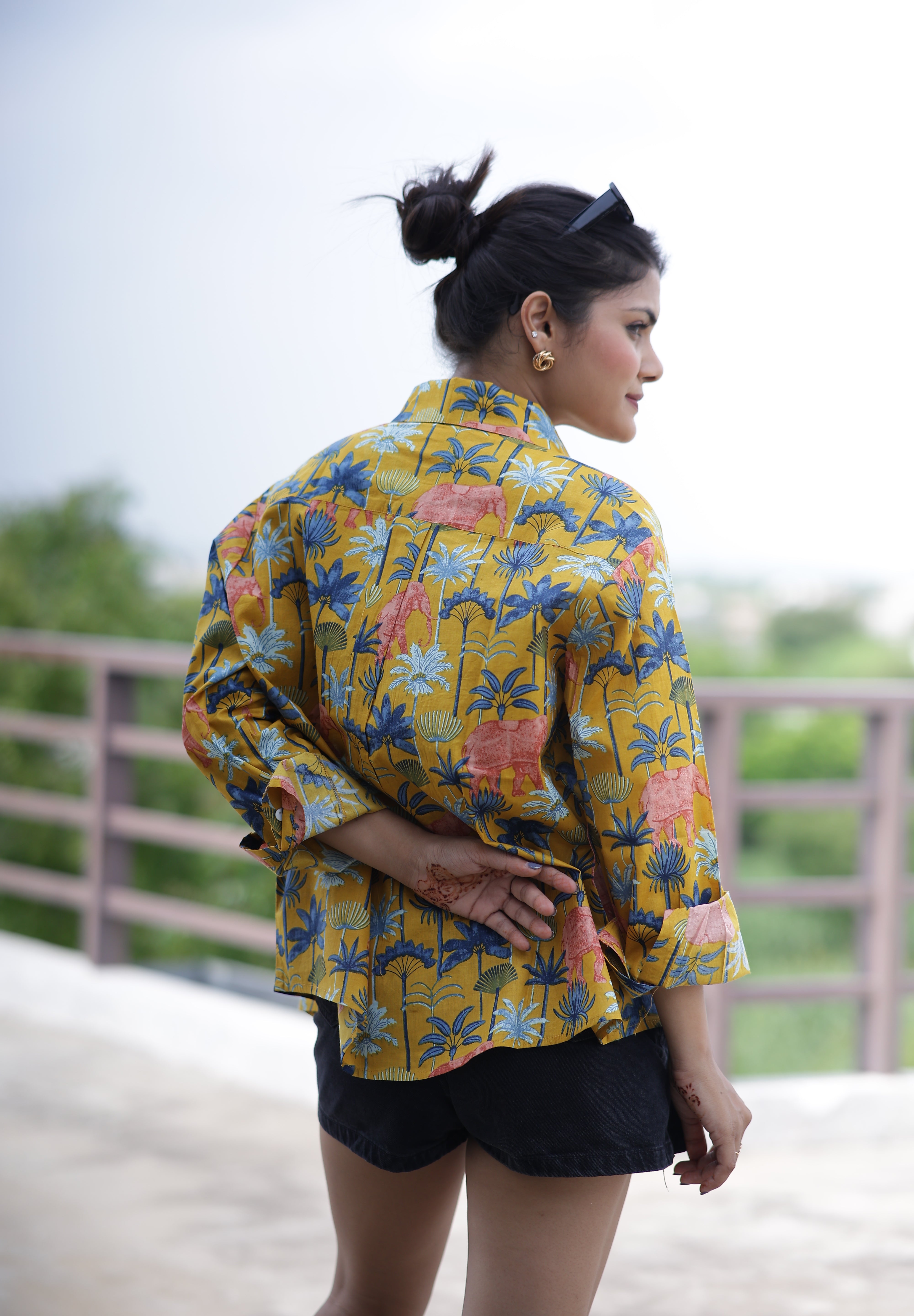 Rainforest on Mustard 100% Cotton Full Sleeves Women's Shirt
