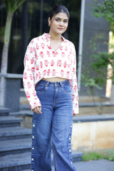 Red Fish Print 100% Cotton Full Sleeves Women's Shirt