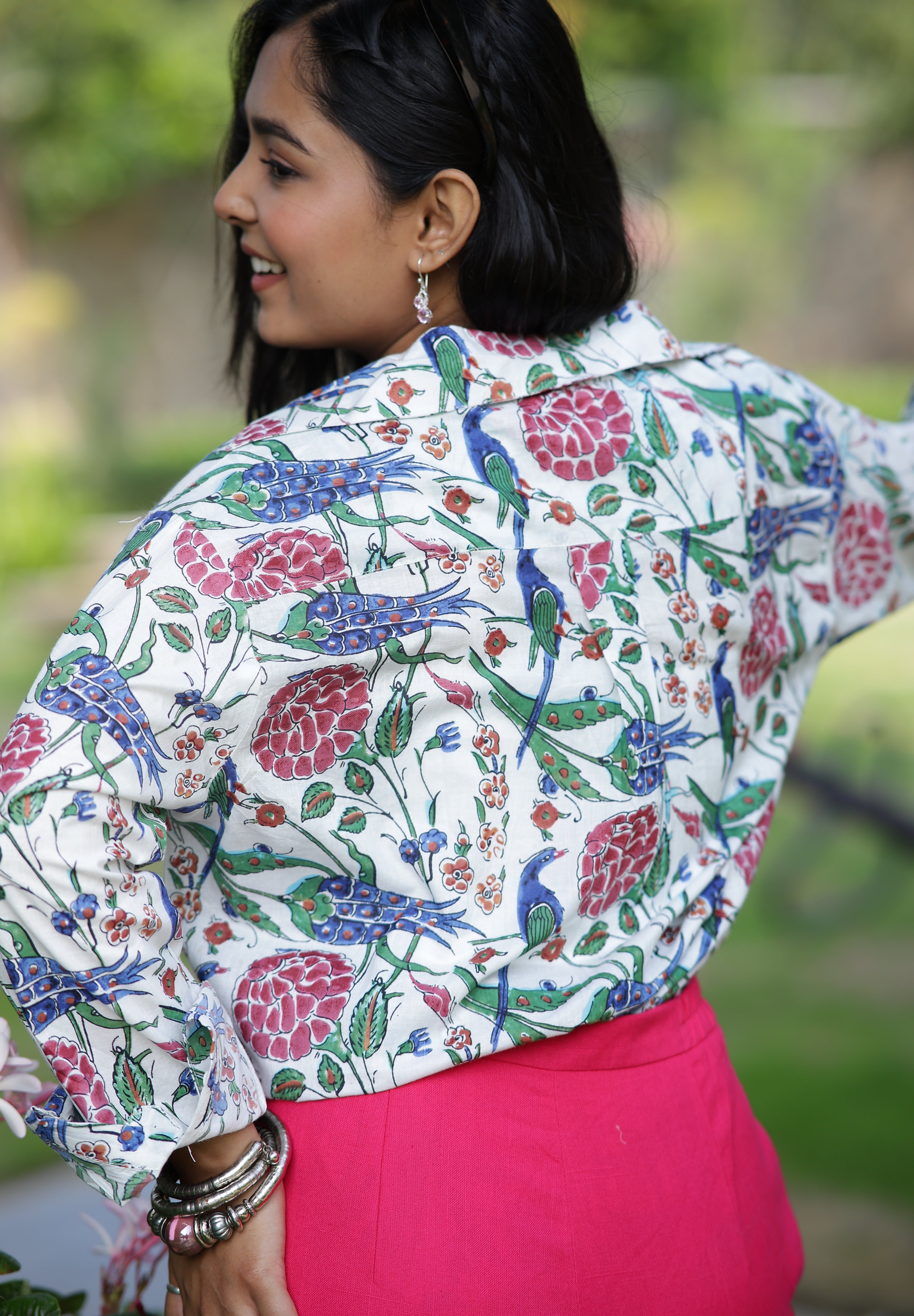 Anokhi Print on White 100% Cotton Full Sleeves Women's Shirt