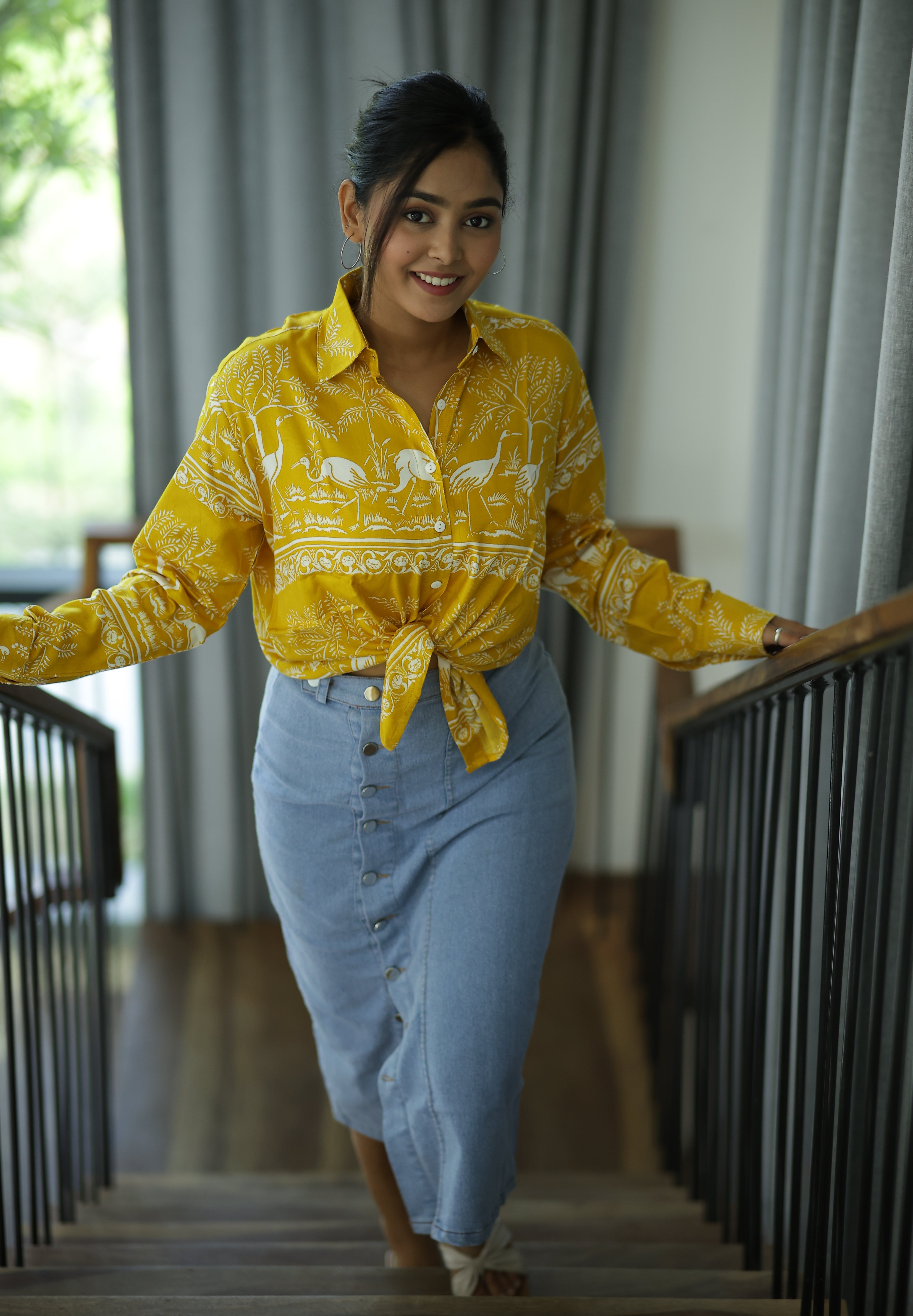 Yellow Safari Print 100% Cotton Full Sleeves Women's Shirt