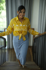 Yellow Safari Print 100% Cotton Full Sleeves Women's Shirt