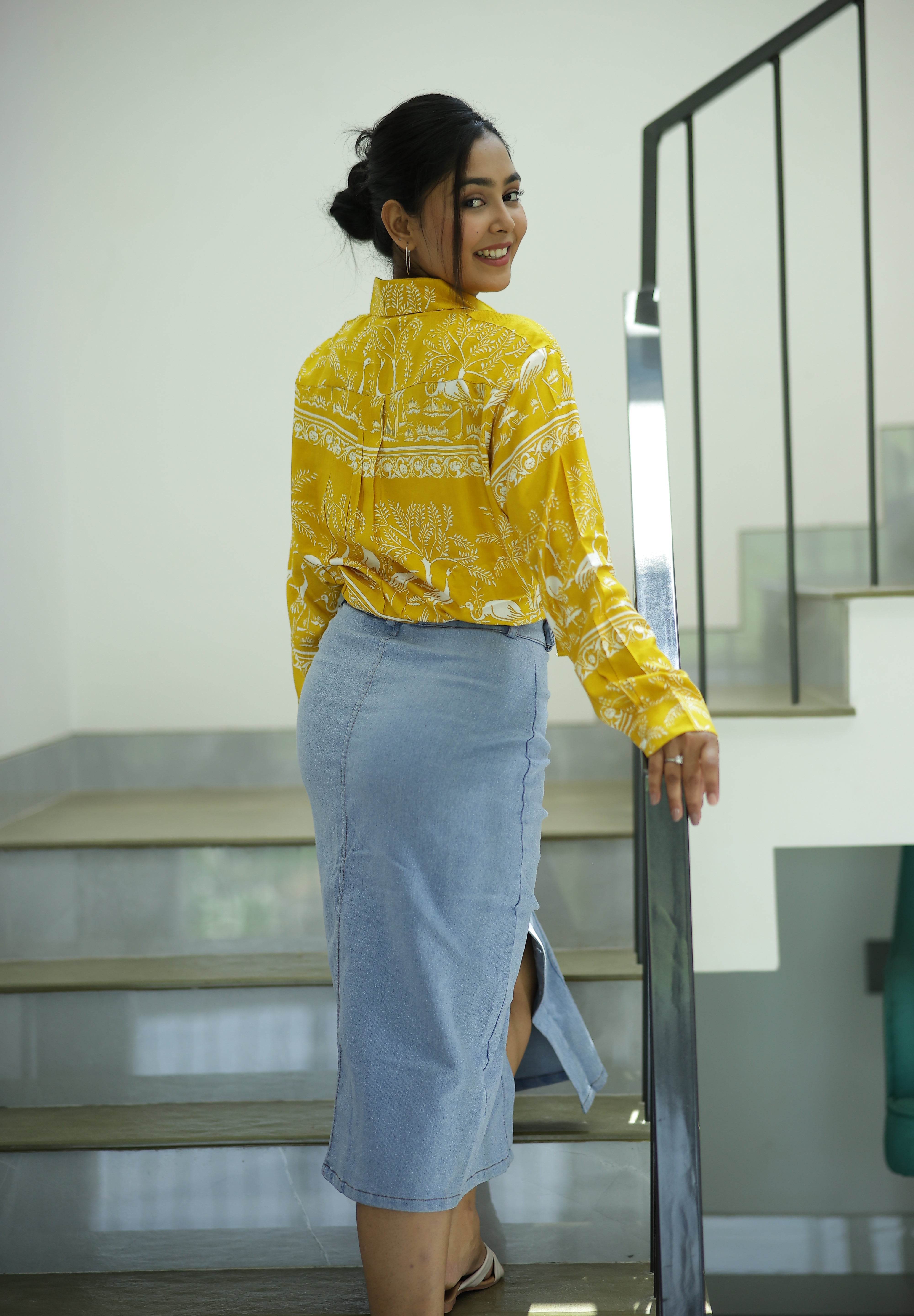 Yellow Safari Print 100% Cotton Full Sleeves Women's Shirt
