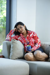 Red Safari Print 100% Cotton Full Sleeves Women's Shirt