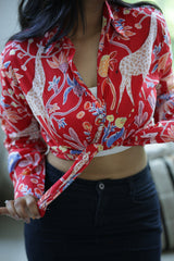 Red Safari Print 100% Cotton Full Sleeves Women's Shirt
