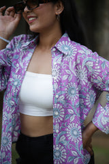 Purple Anokhi Print 100% Cotton Full Sleeves Women's Shirt