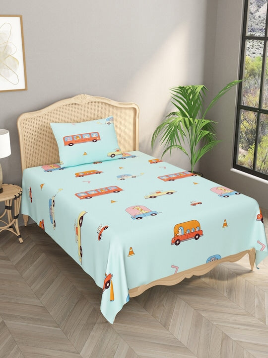 Kids Print Single bedsheet with 1 Pillow Cover