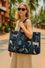 Handblock Printed Quilted Tote Bag without zip/button 17x18x 6 inches
