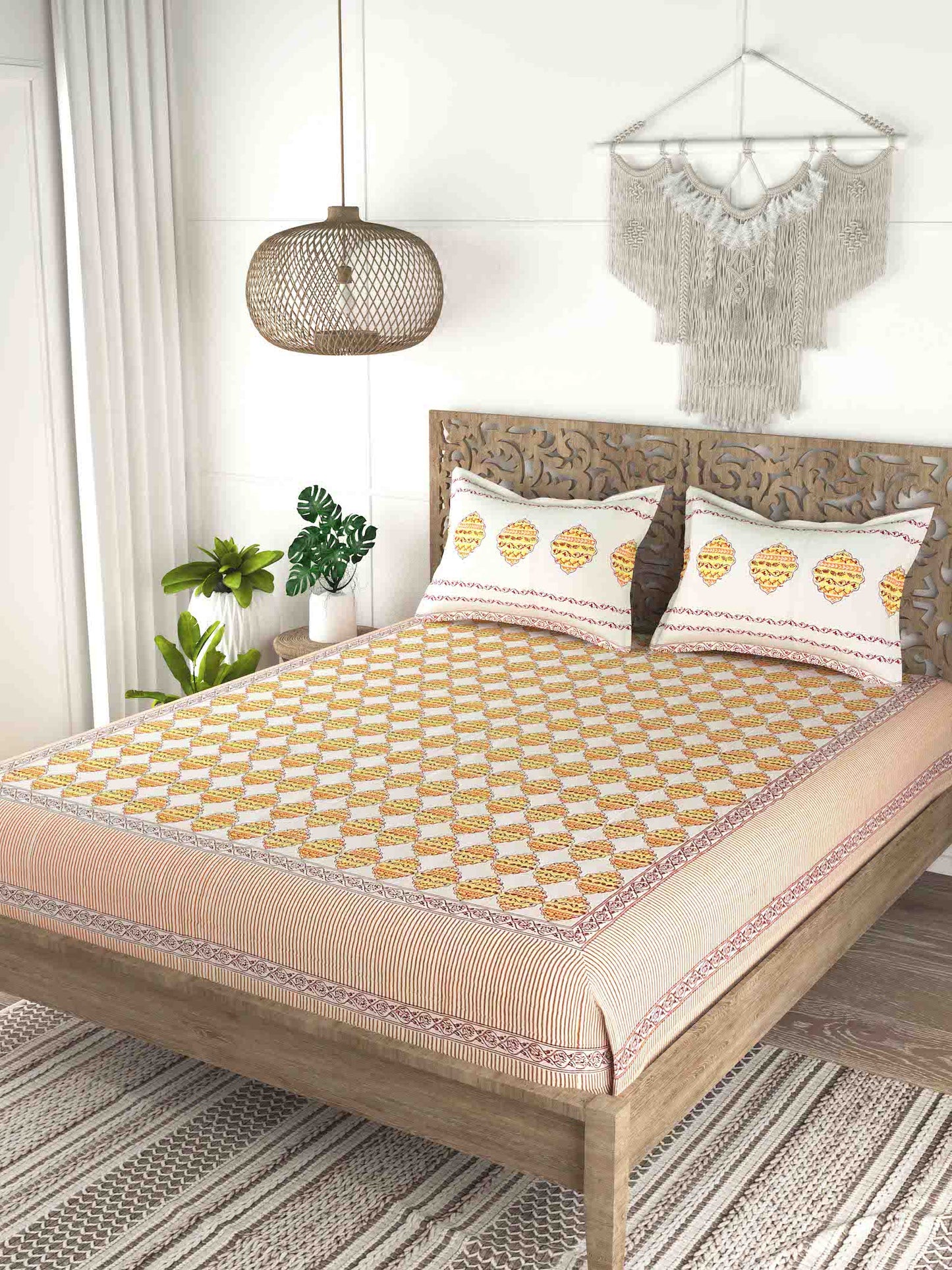 Cotton Double King Bedsheet with 2 Pillow Covers