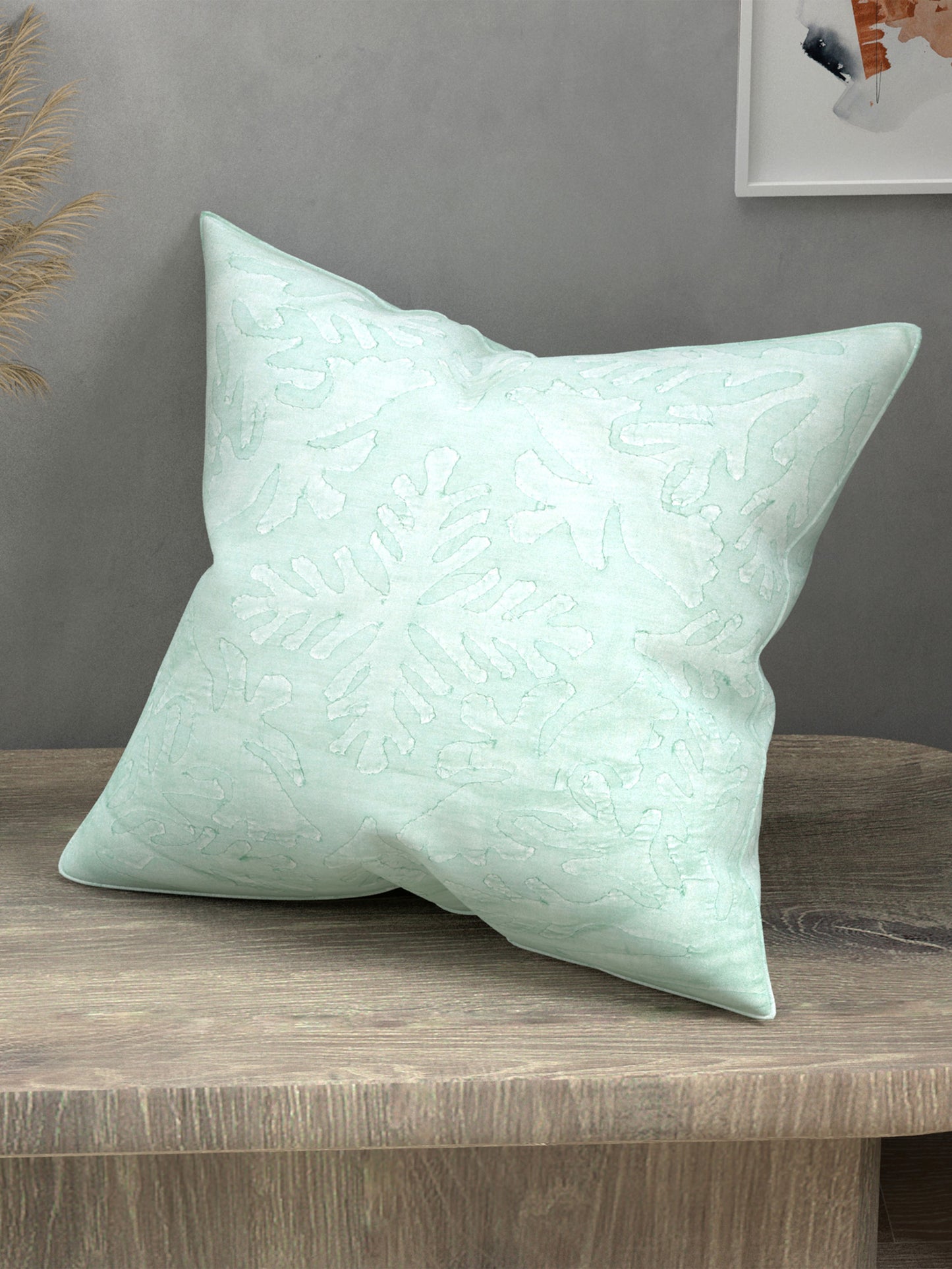 Handmade cotton applique work cushion cover - 16 X16 Inches