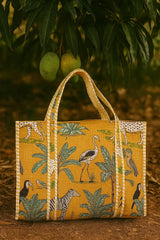 Handblock Printed Quilted Tote Bag without zip/button 17x18x 6 inches