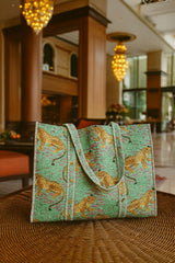 Handblock Printed Quilted Tote Bag without zip/button 17x18x 6 inches